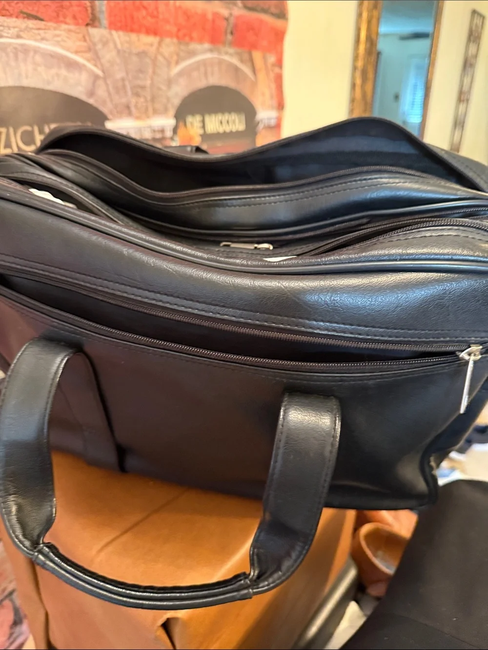 Black Leather Laptop Business travel Briefcase